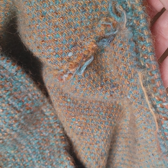OOAK Handwoven Wool Hoodie Turquoise & Gold - Picture 12 of 17